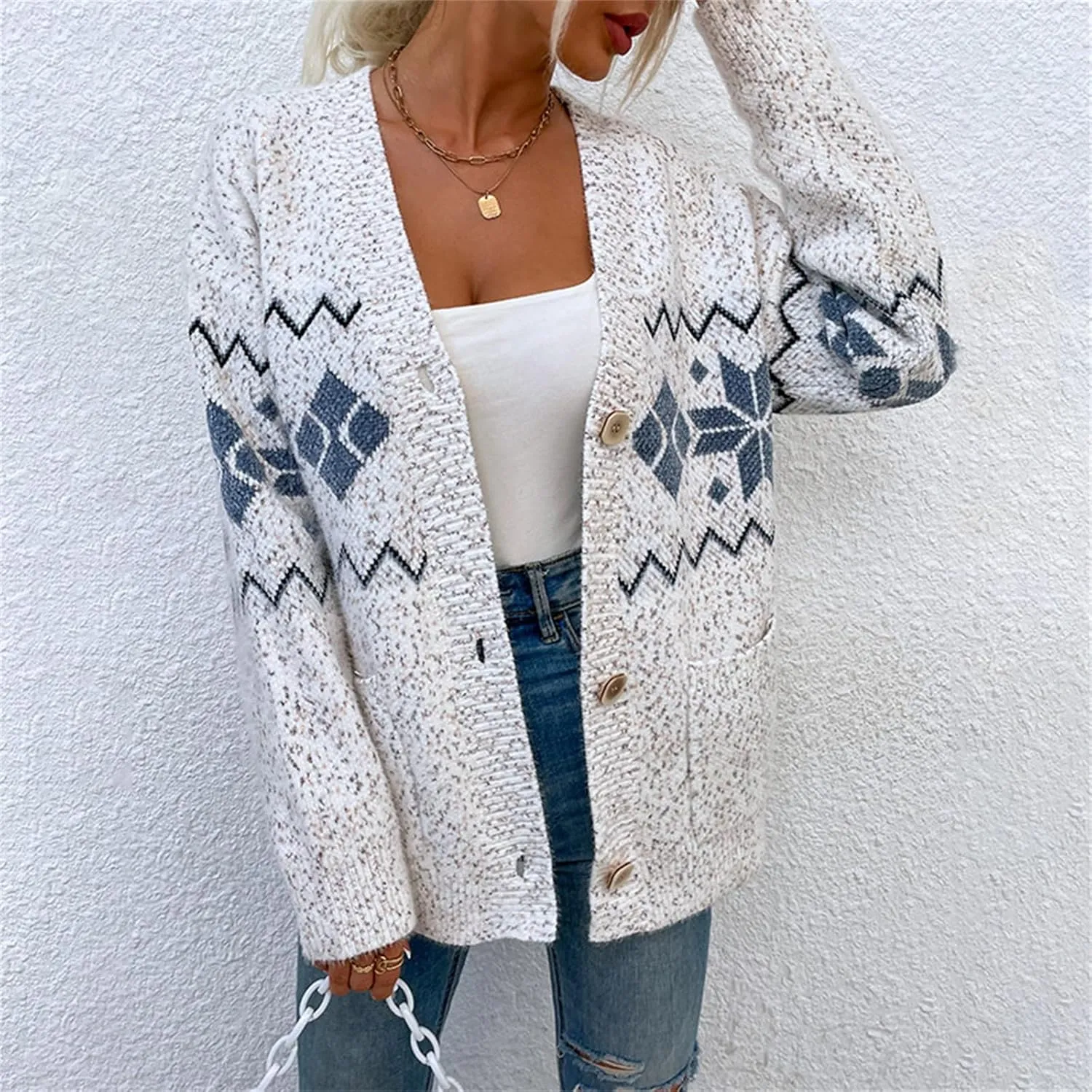 Womens Ugly Christmas Sweater Open Front Cardigan Button Sweaters V Neck Knit Jacket Winter Fall Coat Outwear