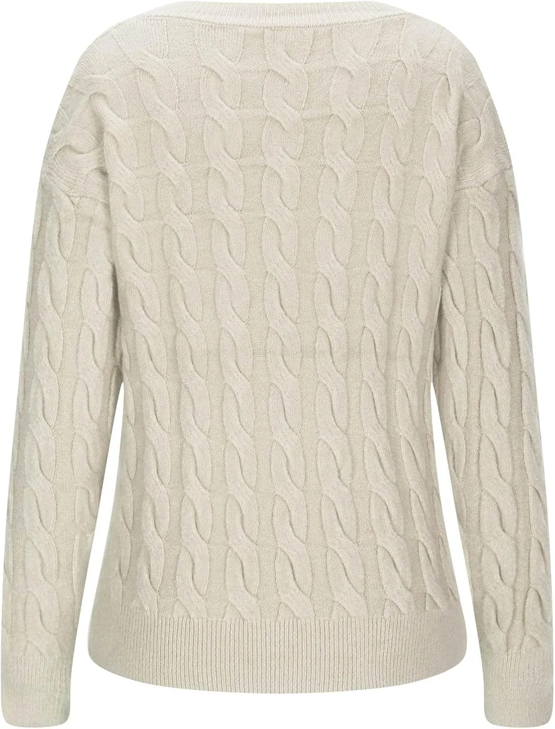 Women's V Neck Cable Knit Sweaters Chunky Warm Pullover Crewneck Long Sleeve Baggy Knitwear Loose Fit Jumper Tops