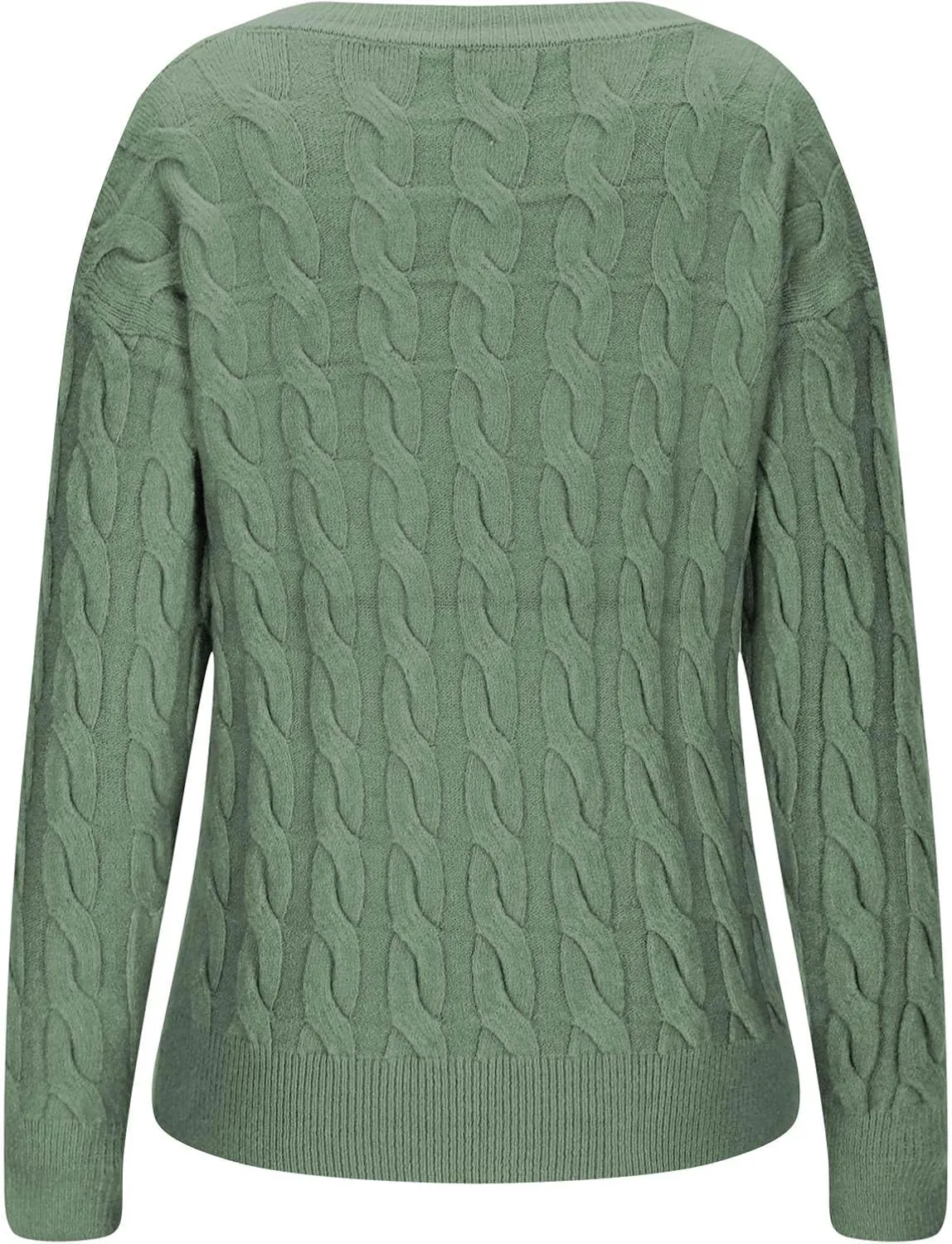 Women's V Neck Cable Knit Sweaters Chunky Warm Pullover Crewneck Long Sleeve Baggy Knitwear Loose Fit Jumper Tops