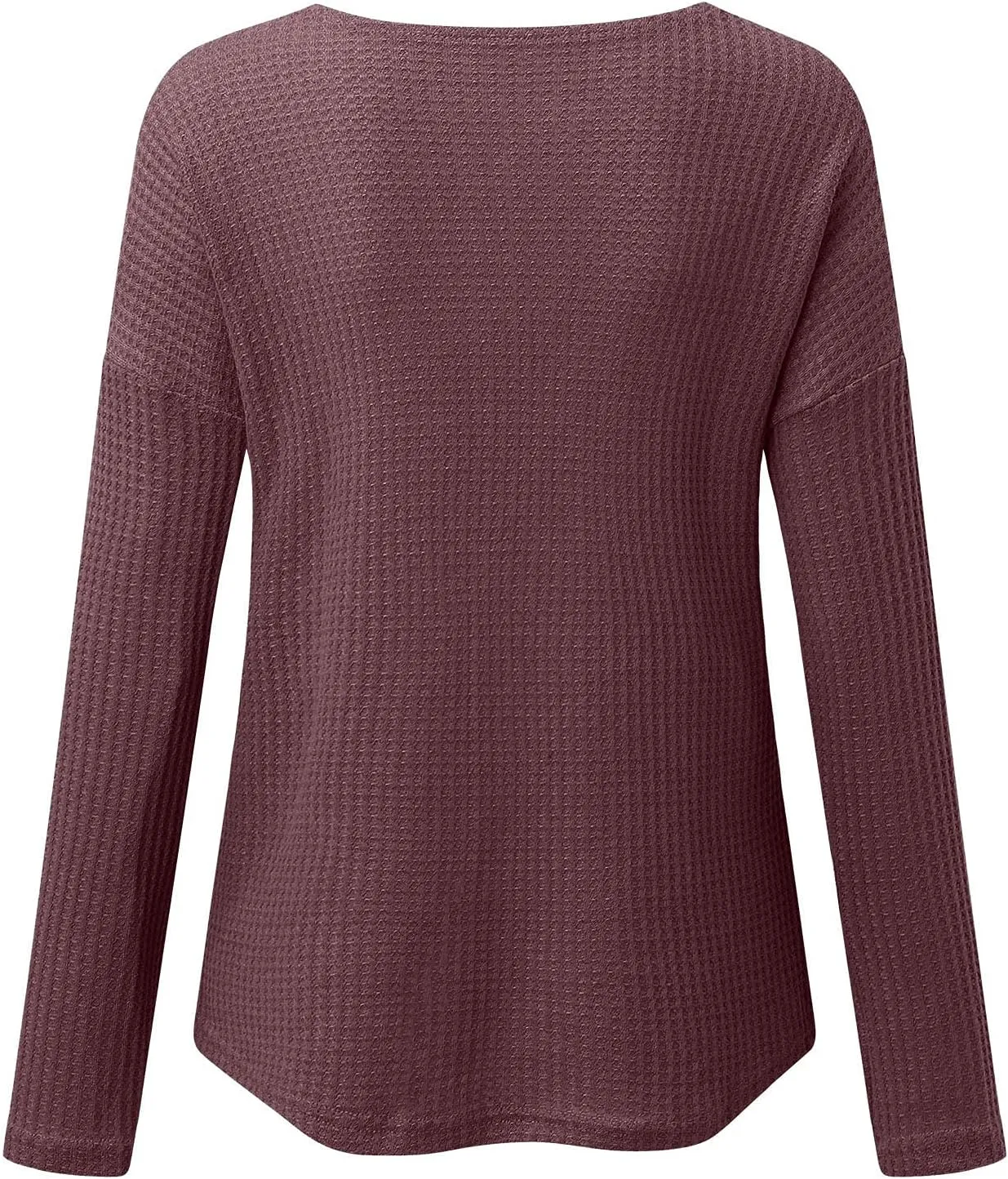 Women's Waffle Tops Casual Knitted Quarter Button Down V Neck Solid Color Long Sleeve Tunics Daily Fashion Work Tops