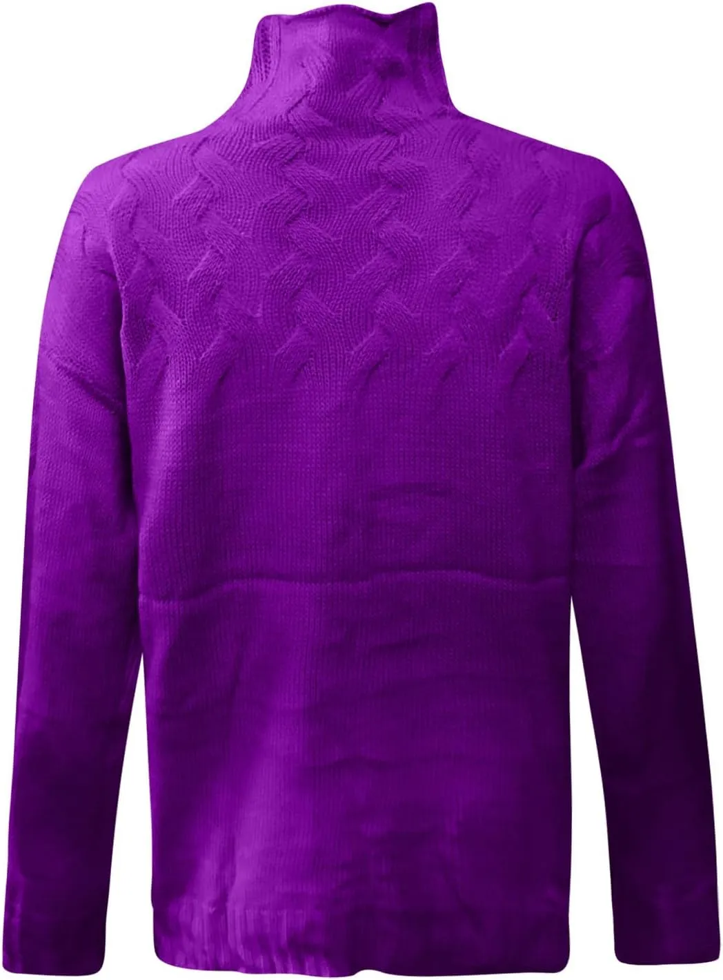 Womens Winter Casual Long Sleeve Solid Color Cable Knit Balloon Sleeve Mock Neck Sweater Warm Basic Pullover