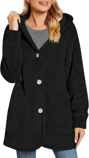 Womens Winter Jackets Plus Size Zip Up Soft Plush Hoodies Sherpa Cardigan Plaid Packable Coats With Pockets Clothes