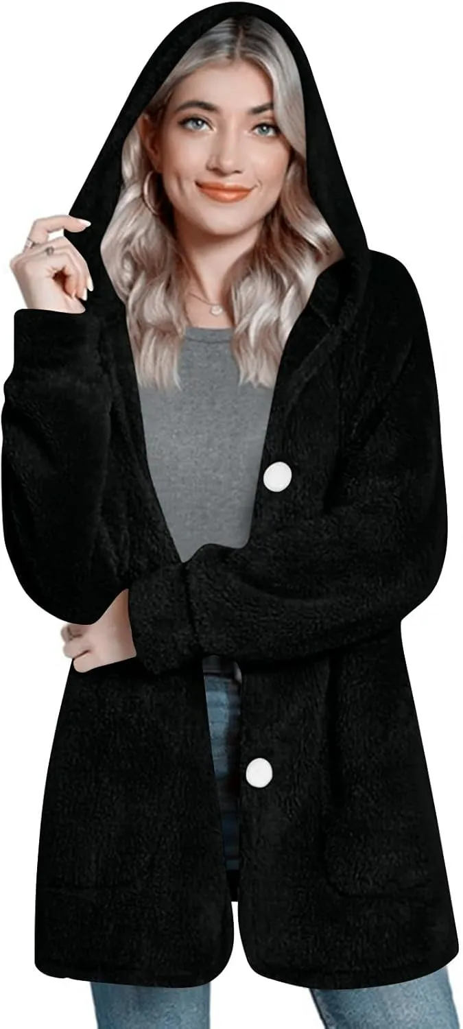 Womens Winter Jackets Plus Size Zip Up Soft Plush Hoodies Sherpa Cardigan Plaid Packable Coats With Pockets Clothes