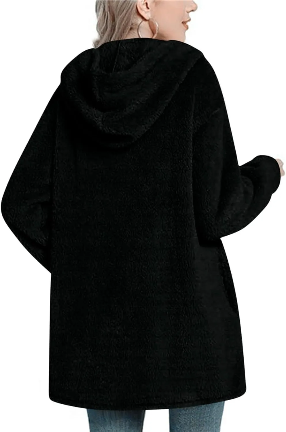 Womens Winter Jackets Plus Size Zip Up Soft Plush Hoodies Sherpa Cardigan Plaid Packable Coats With Pockets Clothes