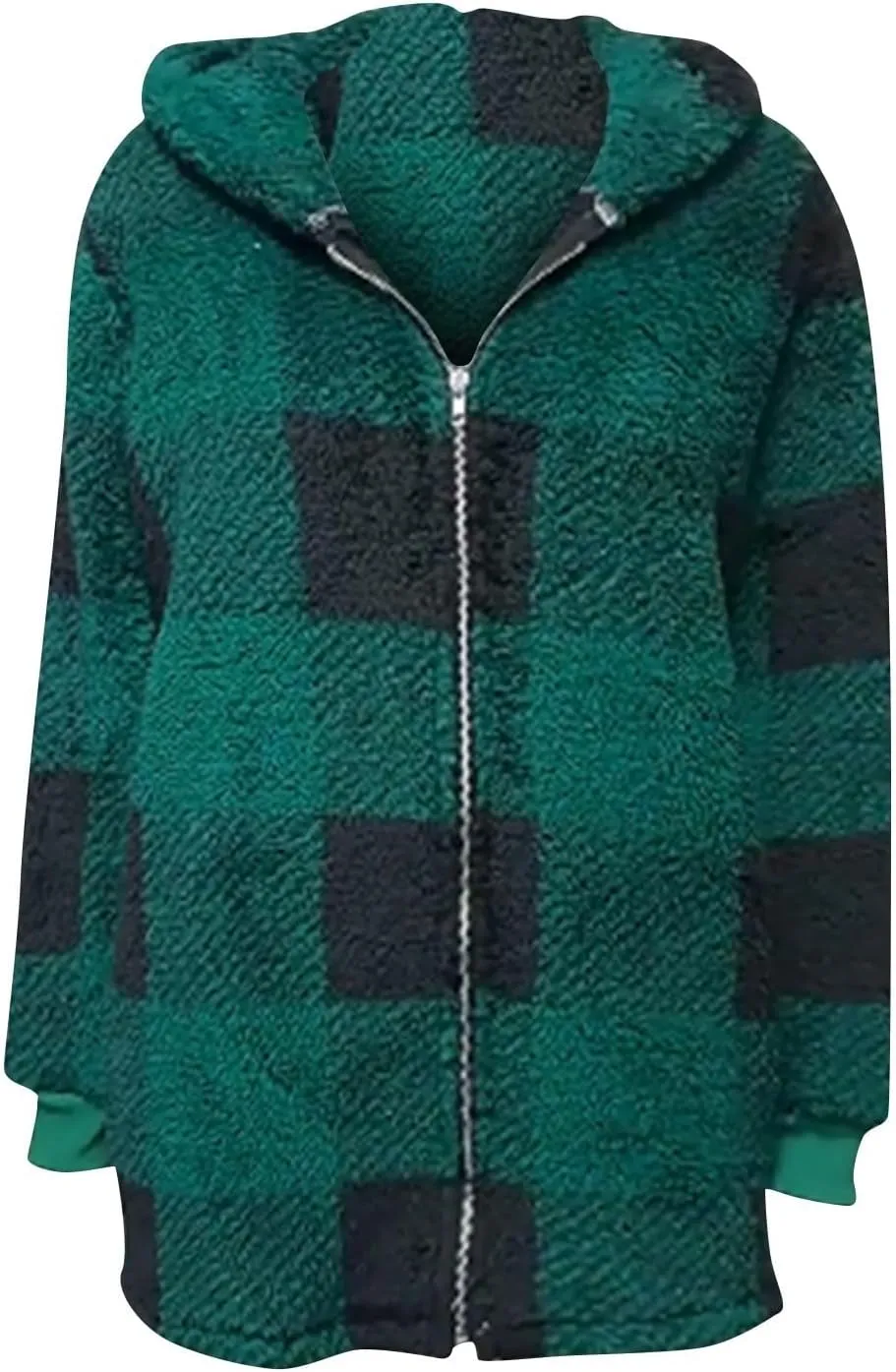 Womens Winter Jackets Plus Size Zip Up Soft Plush Hoodies Sherpa Cardigan Plaid Packable Coats With Pockets Clothes