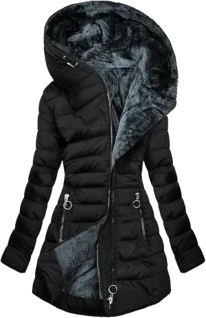 Women's Winter Long Puffer Coat Thicken Fleece Lined Quilted down Jacket Waterproof Faux Fur Hooded Parka with Pocket