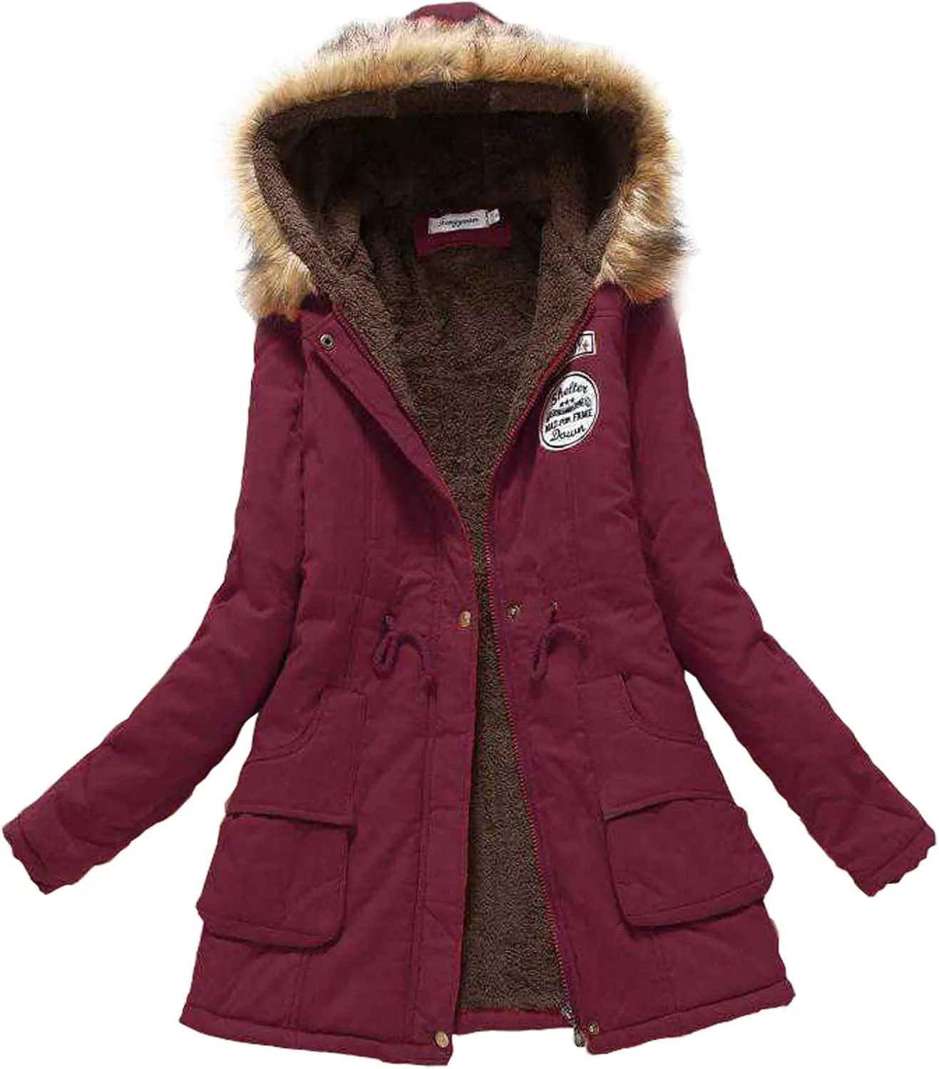 Womens Winter Warm Coats Sherpa Lined Hooded Parkas Jackets Thickened Windproof Outerwear with Fur Hood Plus Size