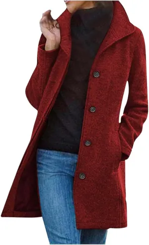 Women's Wool Blend Coat 2024 Winter Jackets Mid Long Warm Pea Coats Dressy Slim fit Trench Overcoat with Pockets