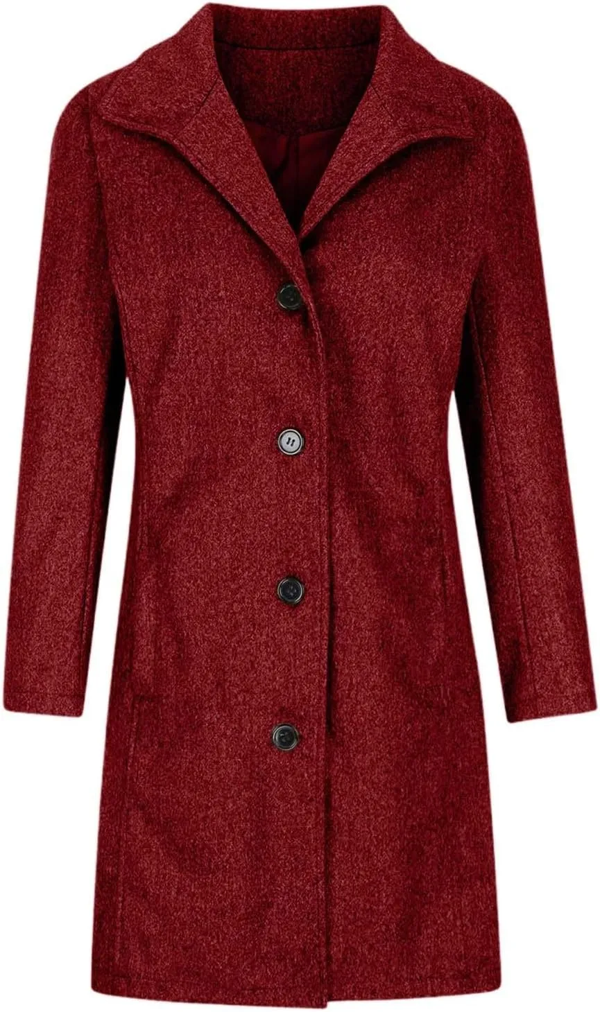 Women's Wool Blend Coat 2024 Winter Jackets Mid Long Warm Pea Coats Dressy Slim fit Trench Overcoat with Pockets