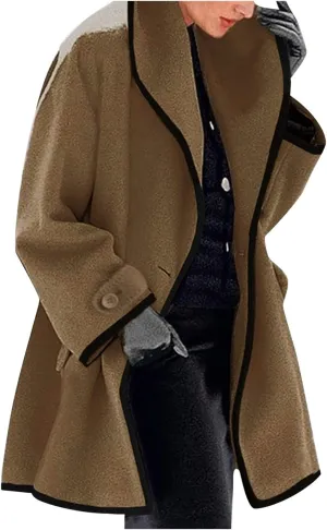 Womens Wool Blend Coat Single Breasted Trench Jackets with Hood Open Front Wool Coat Wool Blend Trench
