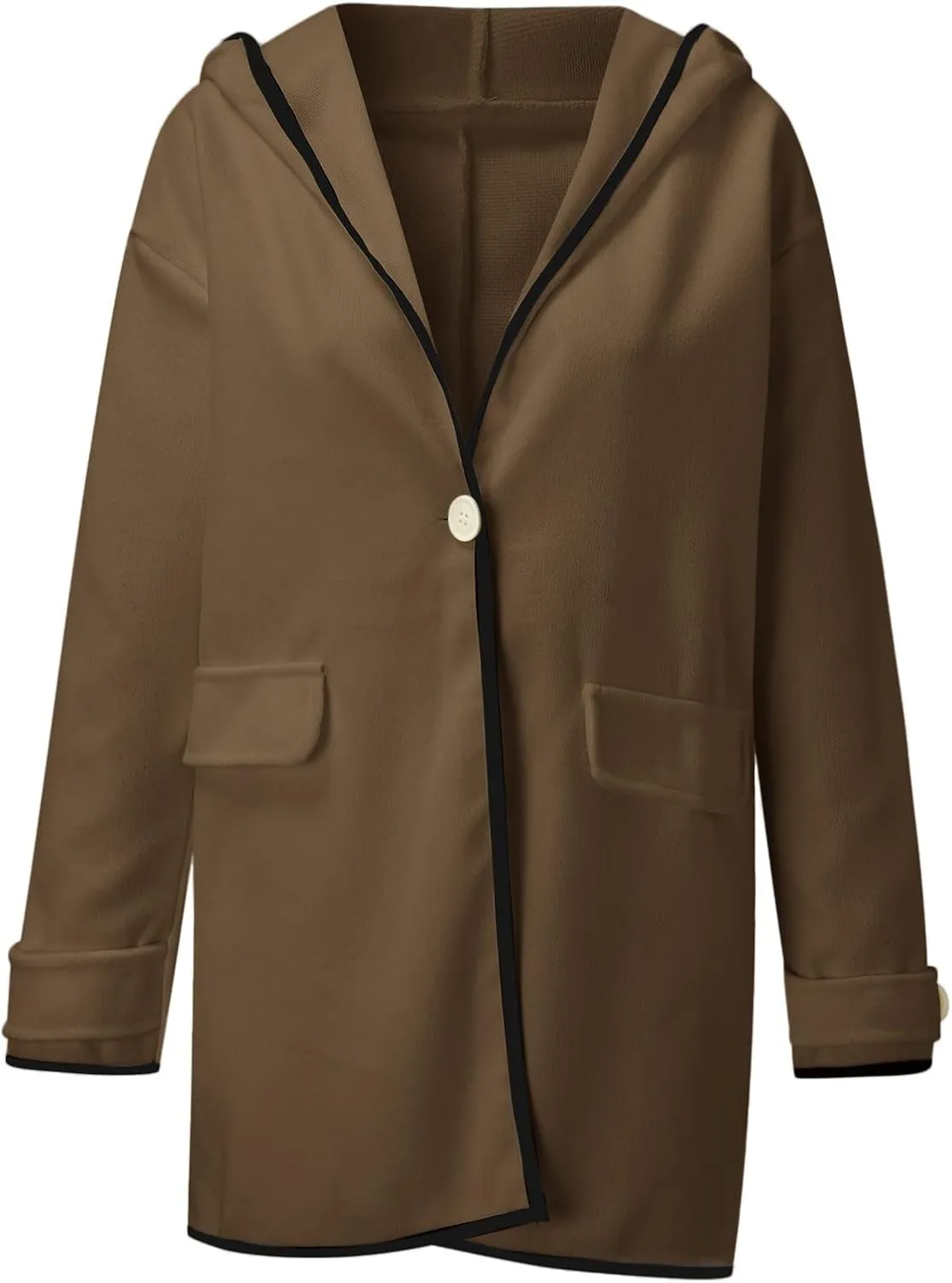Womens Wool Blend Coat Single Breasted Trench Jackets with Hood Open Front Wool Coat Wool Blend Trench