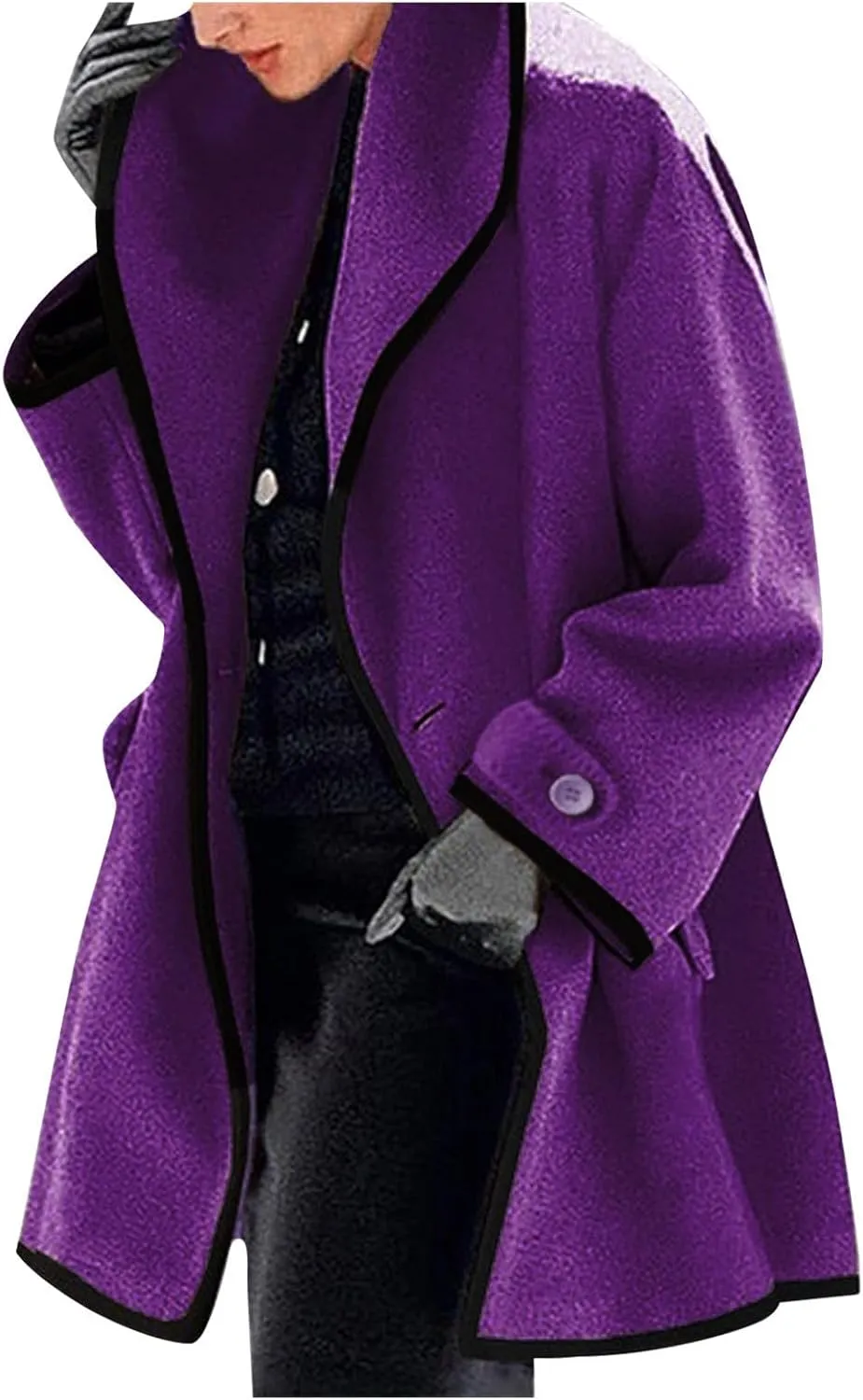 Womens Wool Blend Coat Single Breasted Trench Jackets with Hood Open Front Wool Coat Wool Blend Trench