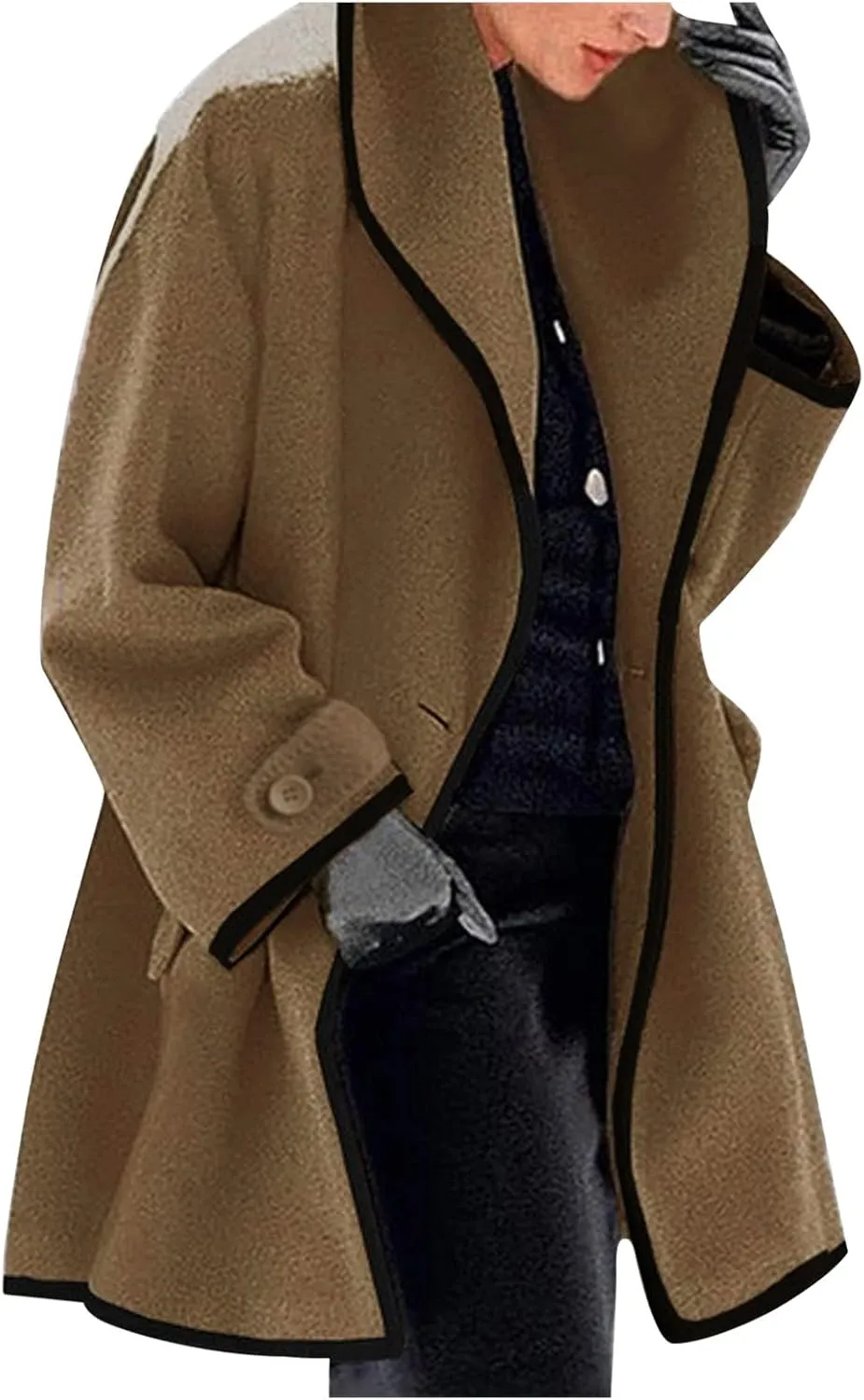 Womens Wool Blend Coat Single Breasted Trench Jackets with Hood Open Front Wool Coat Wool Blend Trench