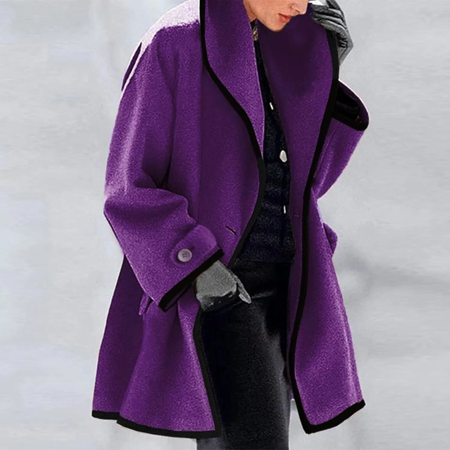 Womens Wool Blend Coat Single Breasted Trench Jackets with Hood Open Front Wool Coat Wool Blend Trench