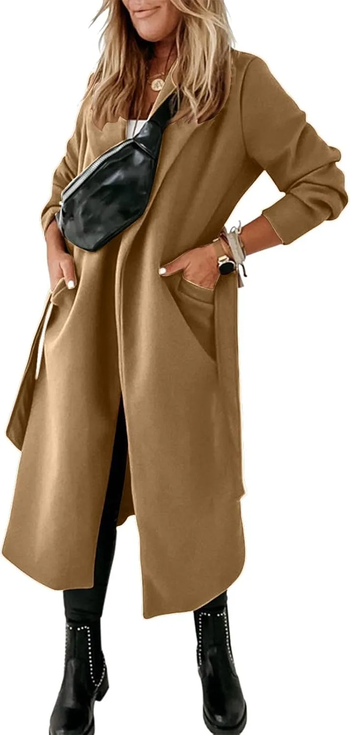 Women's Wool Blend Trench Coat Winter Jackets Mid Long Warm Pea Coats Dressy Casual Double Breasted Overcoat & Pocket