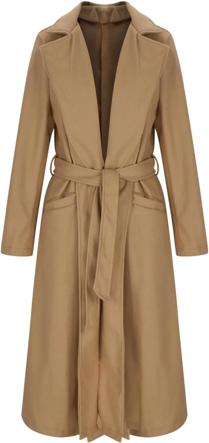 Women's Wool Blend Trench Coat Winter Jackets Mid Long Warm Pea Coats Dressy Casual Double Breasted Overcoat & Pocket