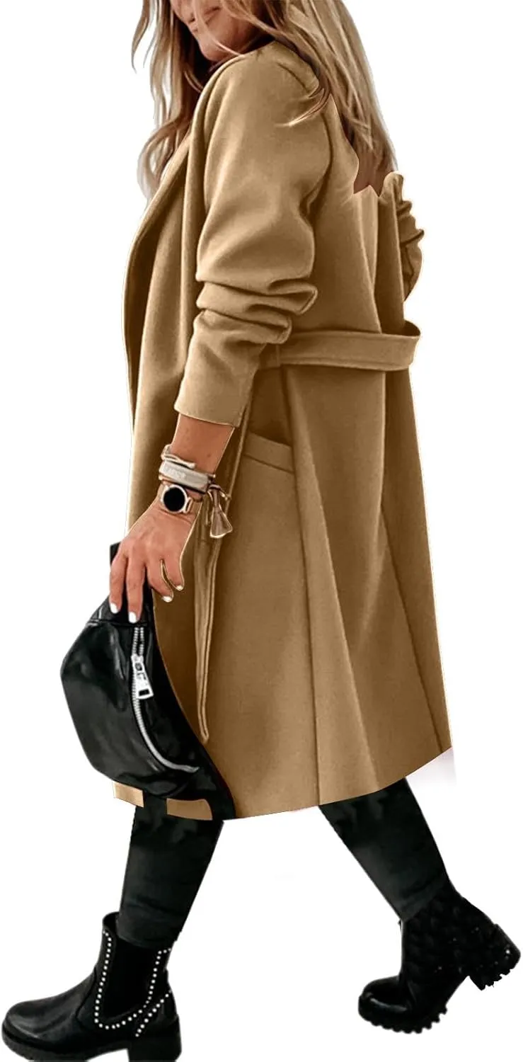 Women's Wool Blend Trench Coat Winter Jackets Mid Long Warm Pea Coats Dressy Casual Double Breasted Overcoat & Pocket