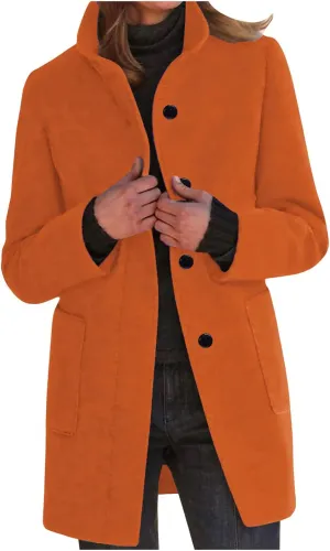 Womens Wool Blend Winter Coats Single Breasted Long Overcoats Stand Collar Slim Fit Jackets Trench Coat Outwear