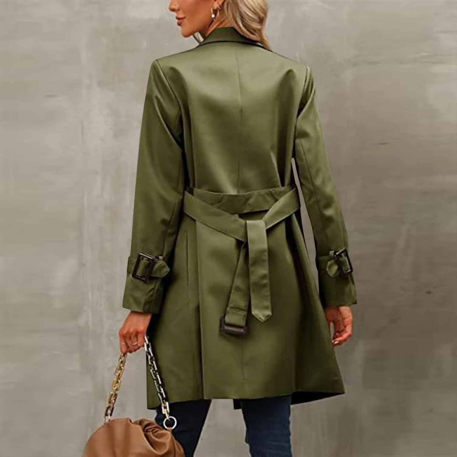 Women's Wool Coats Fashion Autumn And Winter Long-Sleeved Lapel Tweed Coat Windbreaker Jacket, M-3XL