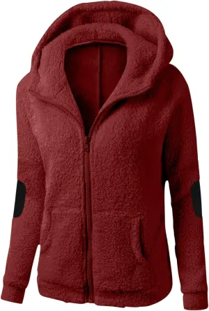 Women's Wool Zipper Hooded Jackets Winter Warm Mid Length Pea Coats Fashion Casual Long Sleeve Outwears with Pockets