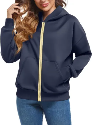 Womens Zip Up Hoodie Cropped Sweatshirts Full Zip Jackets Long Sleeve Fashion Fall Outfits 2024 Winter Clothes