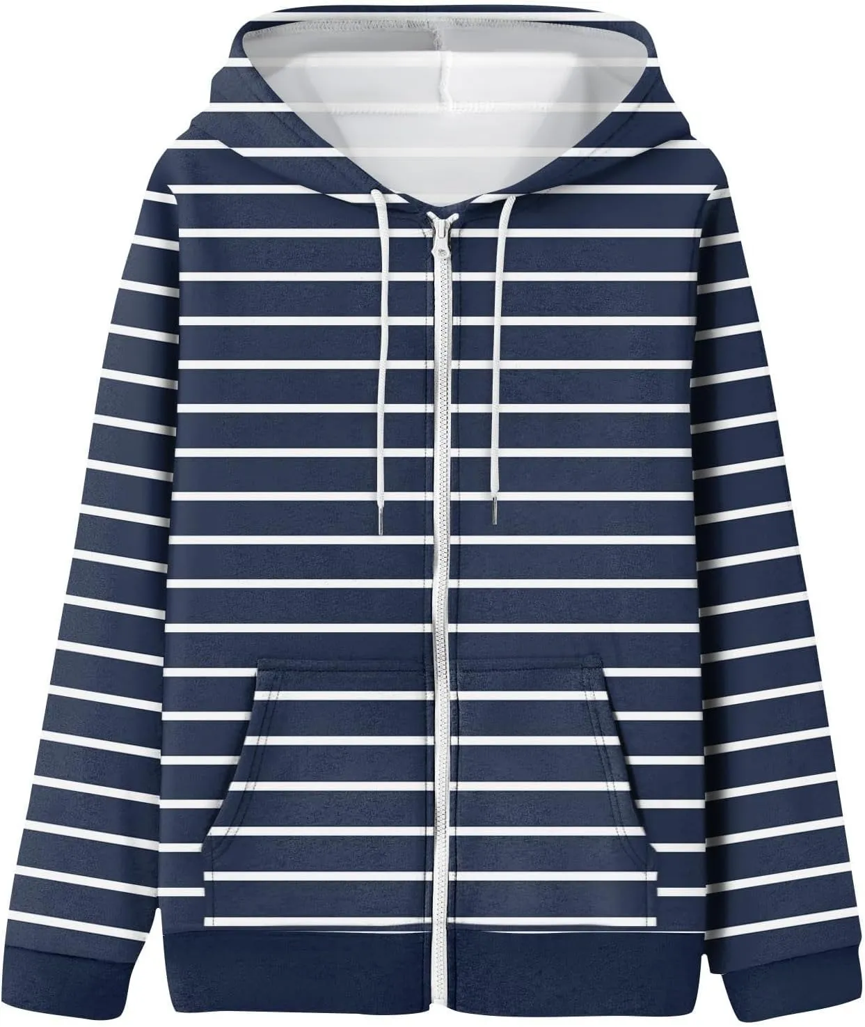 Womens Zip Up Hoodies Casual Color Block Jackets Stripe Drawstring Hooded Long Sleeve Sweatshirts