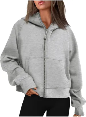 Womens Zip Up Hoodies Cropped Sweatshirts Fleece Pullover Casual Hooded Sweatshirt Fall Outfits Y2k Winter Tops 2024
