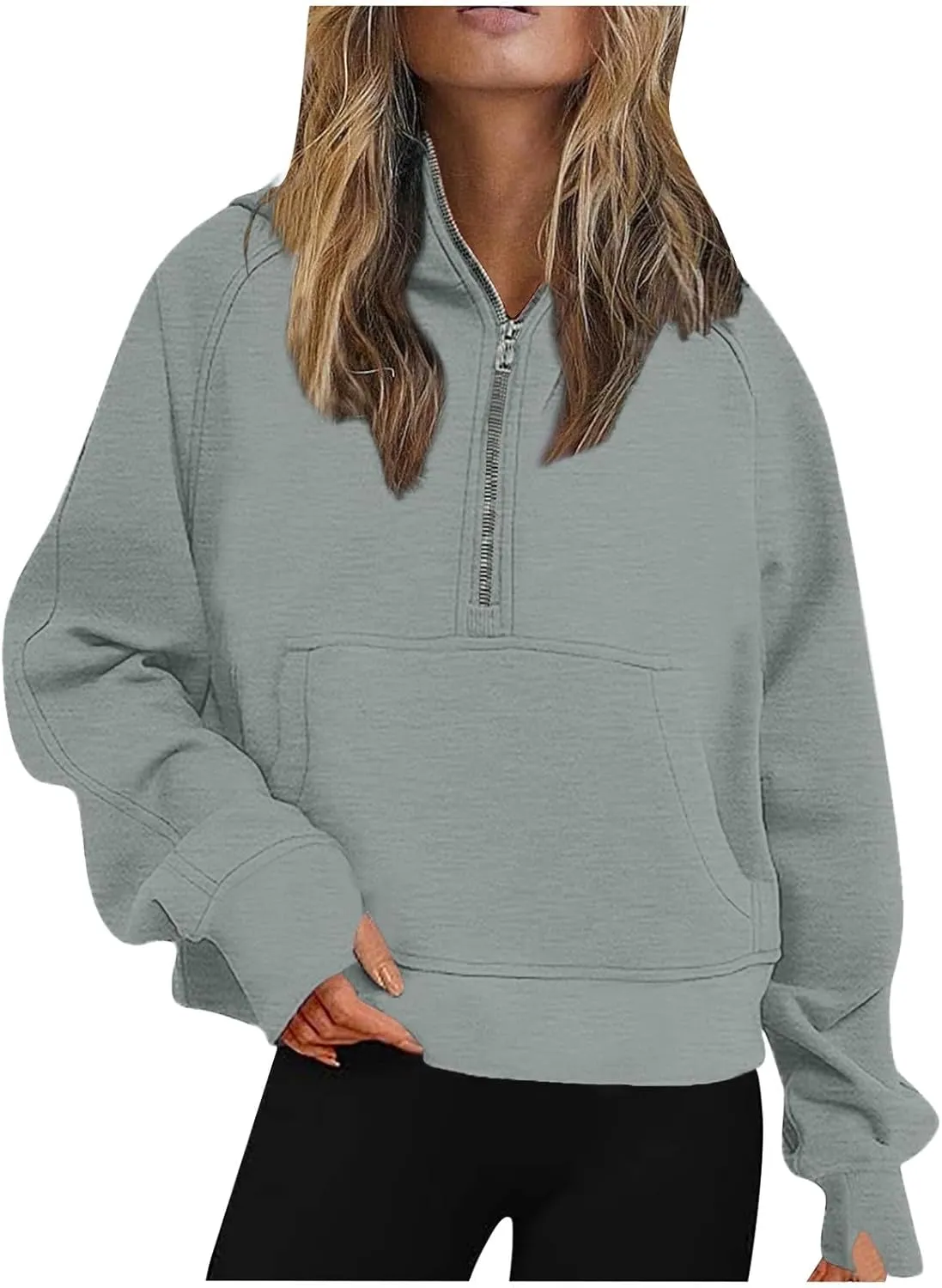 Womens Zip up Hoodies Oversized Sweatshirts Half Zip Cropped Pullover Fleece Preppy Clothes Fall Teen Girls Outfits