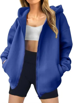 Womens Zip Up Hoodies Vintage Oversized Drop Shoulder Long Sleeve Hooded Warm Jackets Winter Fleece Lined Hoodie Coat