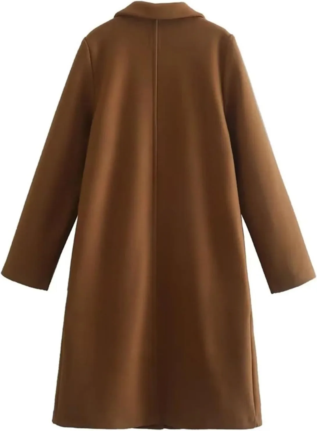 Wool Coats for Women Notched Lapel Open Front Pea Coats Winter Warm Mid Long Thicken Trench Caot Jackets Outwear