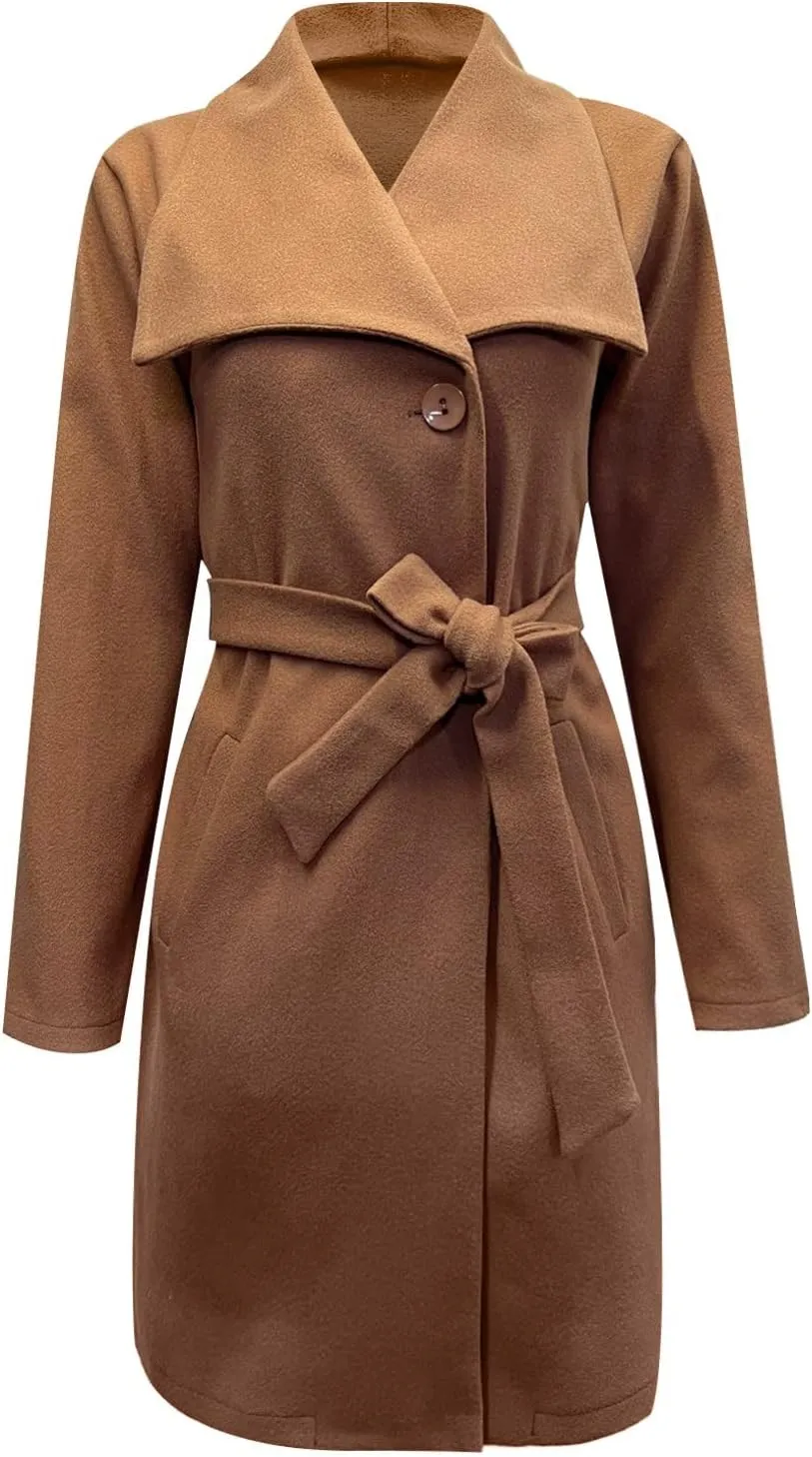 Woolen Women's Overcoat Solid Peacoat Casual 2023 Winter Fall Long Sleeve Shawl Collar Coats Trench Coat Trendy Warm