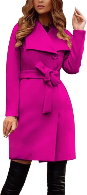 Woolen Women's Overcoat Solid Peacoat Casual 2023 Winter Fall Long Sleeve Shawl Collar Coats Trench Coat Trendy Warm