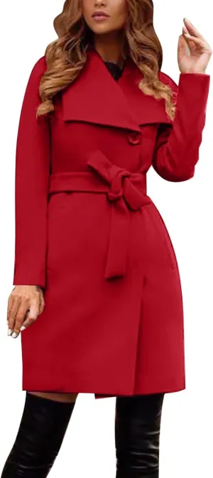 Woolen Women's Overcoat Solid Peacoat Casual 2023 Winter Fall Long Sleeve Shawl Collar Coats Trench Coat Trendy Warm