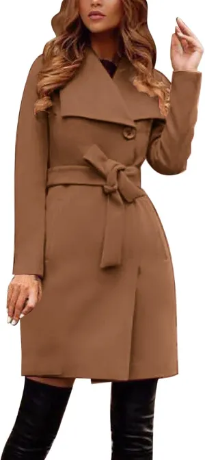 Woolen Women's Overcoat Solid Peacoat Casual 2023 Winter Fall Long Sleeve Shawl Collar Coats Trench Coat Trendy Warm