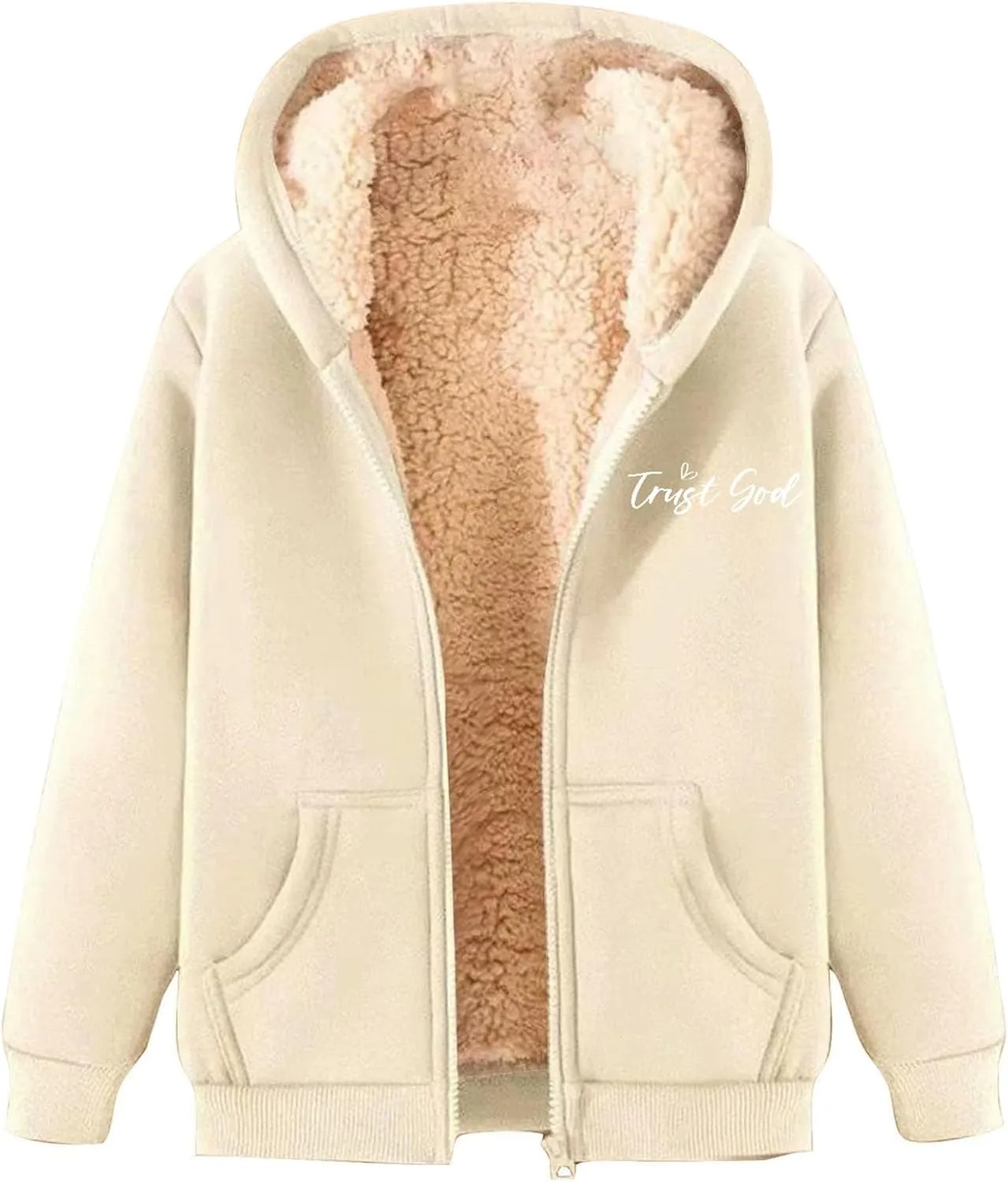 WYTong Fleece Lined Jackets for Women 2024 Grahpic Crewneck Zip Up Sweatshirts Winter Thick Warm Hooded Coat