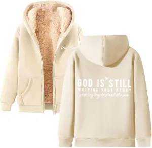 WYTong Fleece Lined Jackets for Women 2024 Grahpic Crewneck Zip Up Sweatshirts Winter Thick Warm Hooded Coat