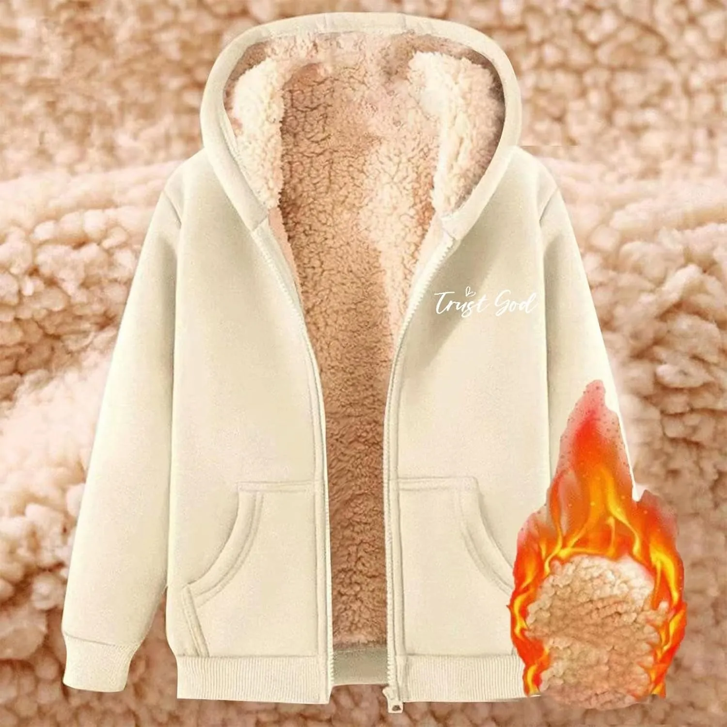WYTong Fleece Lined Jackets for Women 2024 Grahpic Crewneck Zip Up Sweatshirts Winter Thick Warm Hooded Coat