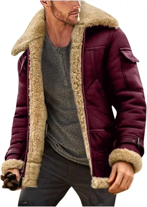XIAXOGOOL Jackets For Men,Men's Shearling Coat Faux Suede Sherpa Lined Winter Thicken Warm Jacket With Pockets