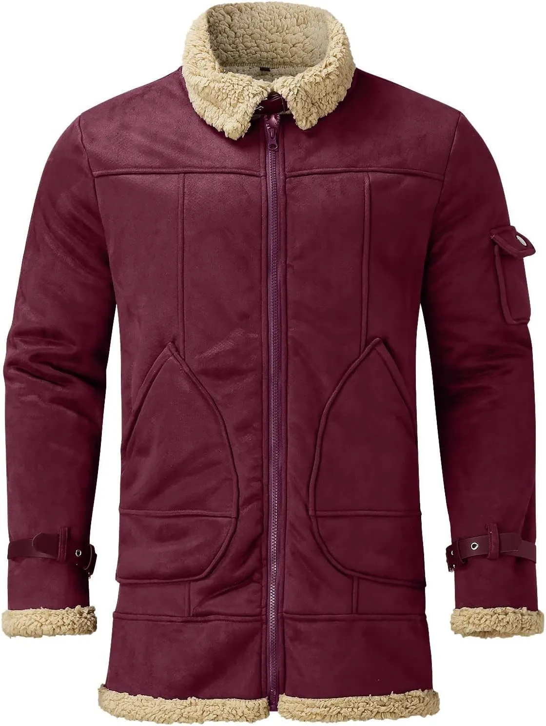 XIAXOGOOL Jackets For Men,Men's Shearling Coat Faux Suede Sherpa Lined Winter Thicken Warm Jacket With Pockets