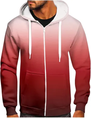 XIAXOGOOL Mens Athletic Hoodies Zip Up Big And Tall Sweatshirt Hooded Gradient Print Jackets Men Outwear Coats With Pockets
