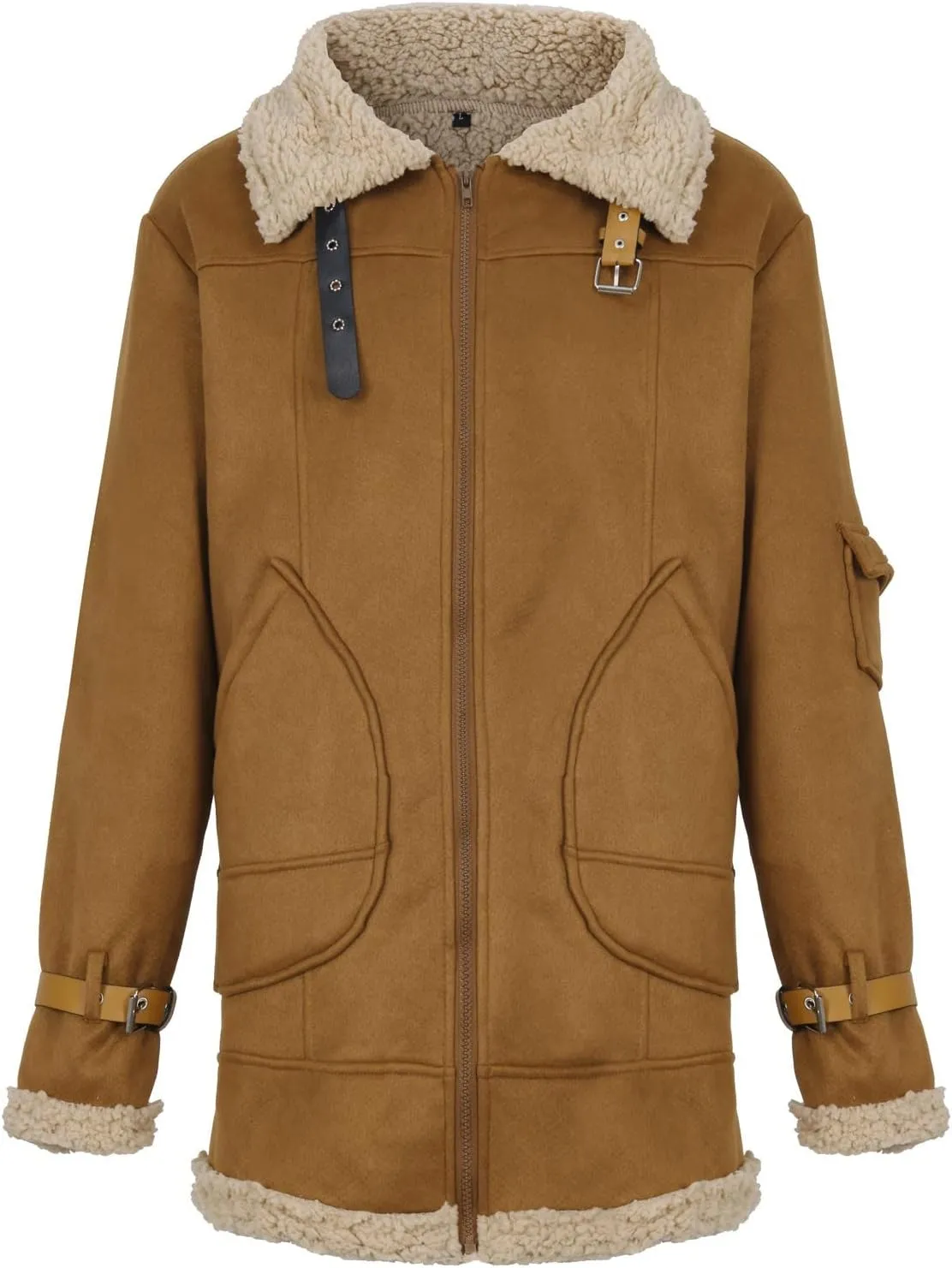 Ymosrh Men's Trench Coat Sherpa Lined Overcoat Lapel Long Jacket Coat Outwear, M-5XL