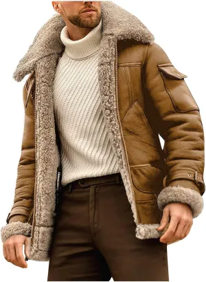 Ymosrh Men's Trench Coat Sherpa Lined Overcoat Lapel Long Jacket Coat Outwear, M-5XL