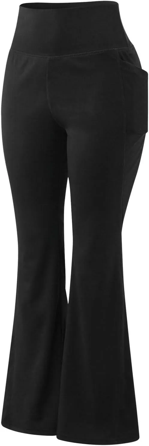 Yoga Pants for Women High Waist Bootleg Flare Leggings Plain Workout Athletic Pants with Pocket Compression Tummy Control