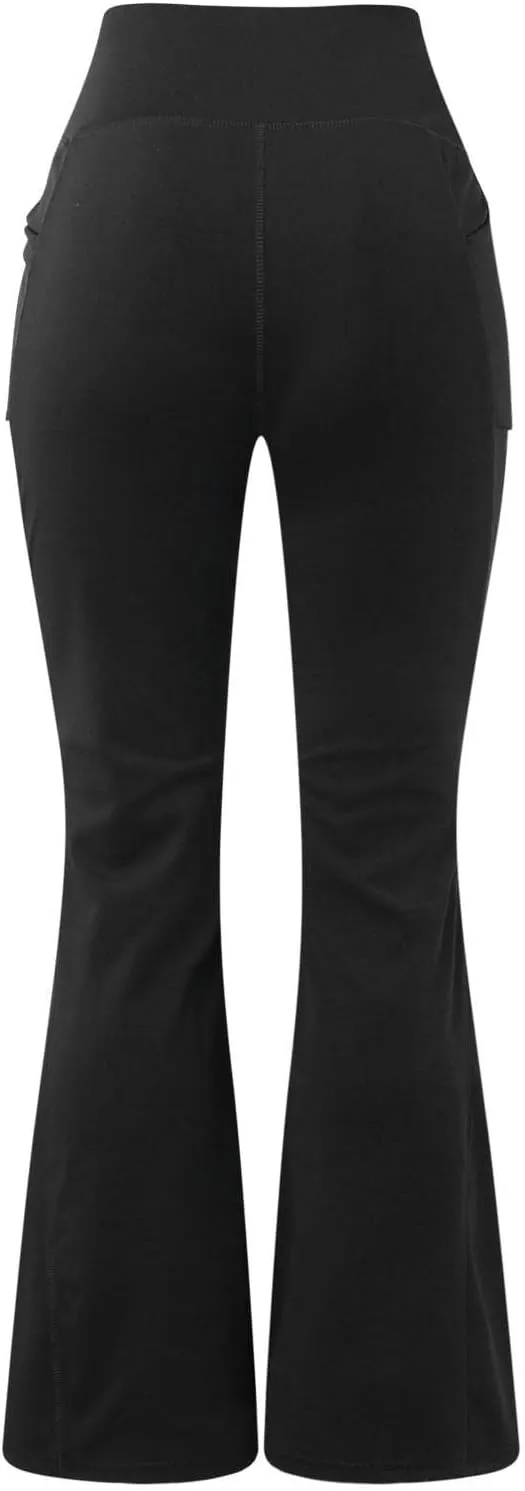 Yoga Pants for Women High Waist Bootleg Flare Leggings Plain Workout Athletic Pants with Pocket Compression Tummy Control
