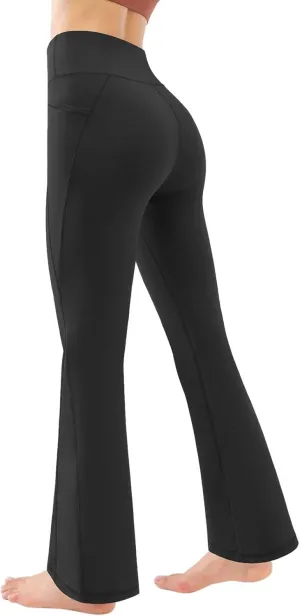 Yoga Pants for Women High Waist Bootleg Flare Leggings Plain Workout Athletic Pants with Pocket Compression Tummy Control