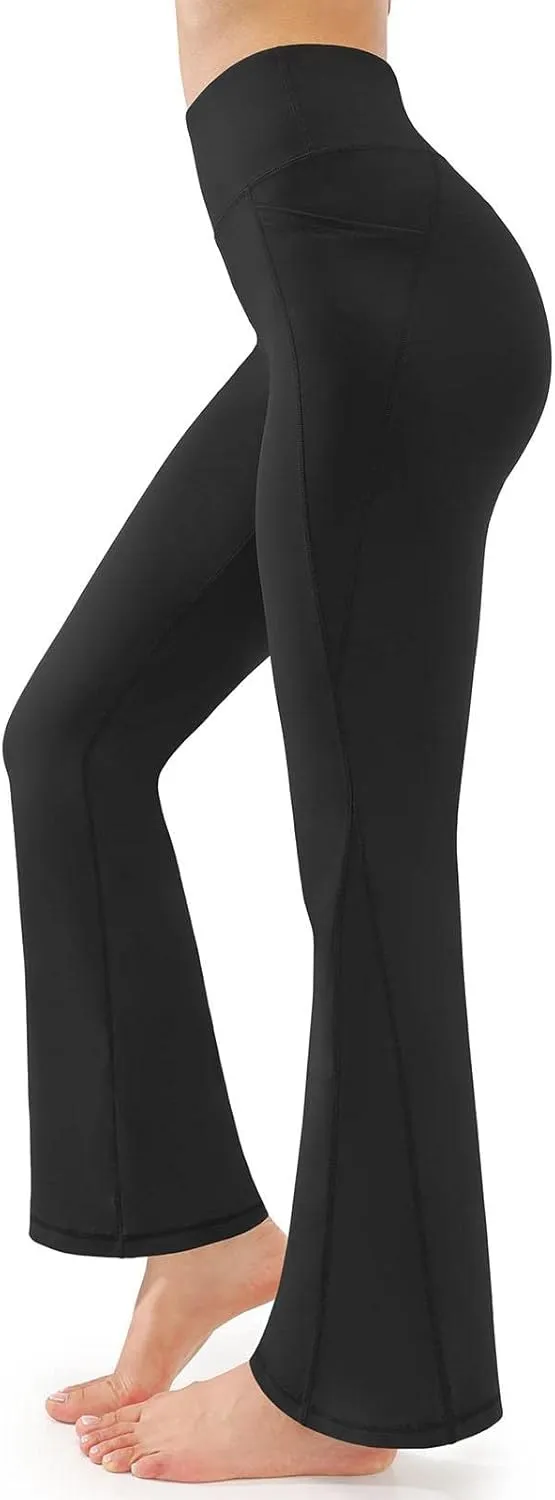 Yoga Pants for Women High Waist Bootleg Flare Leggings Plain Workout Athletic Pants with Pocket Compression Tummy Control