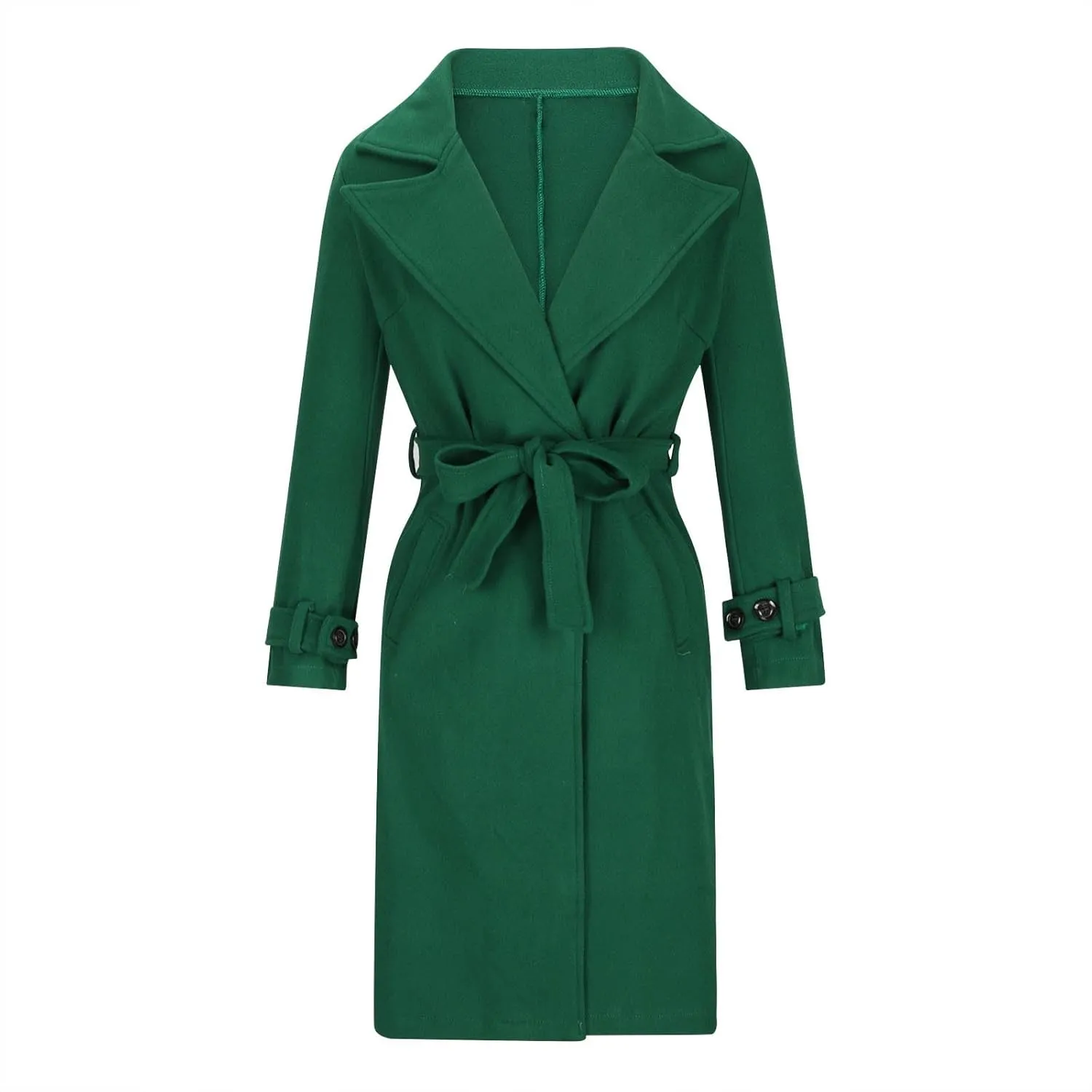 YRAETENM Long Wool Coats for Women Fall Winter Long Sleeve Notch Lapel Trench Coats Plus Size Casual Thick Belted Overcoat