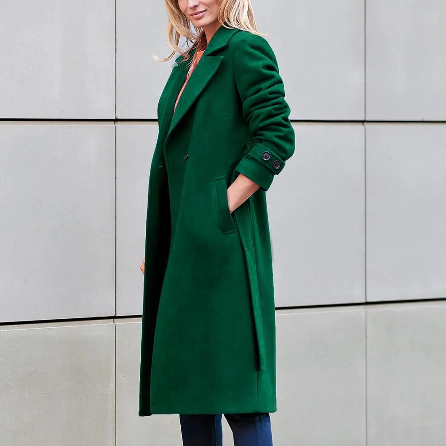 YRAETENM Long Wool Coats for Women Fall Winter Long Sleeve Notch Lapel Trench Coats Plus Size Casual Thick Belted Overcoat