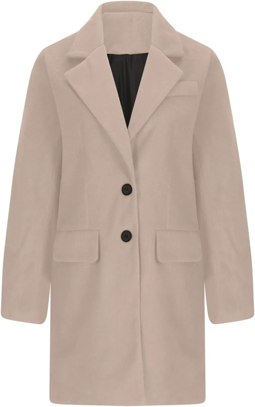 YRAETENM Women's Wool Blend Pea Coats Winter Casual Lapel Collar Open Front Cardigan Windproof Long Blazer Jackets Outwear