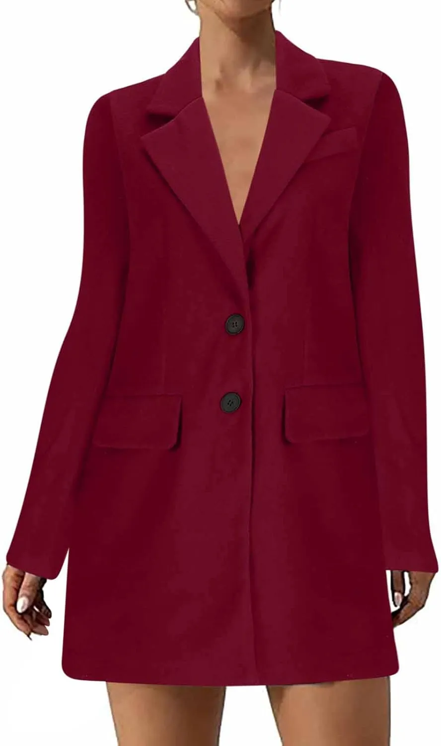 YRAETENM Women's Wool Blend Pea Coats Winter Casual Lapel Collar Open Front Cardigan Windproof Long Blazer Jackets Outwear